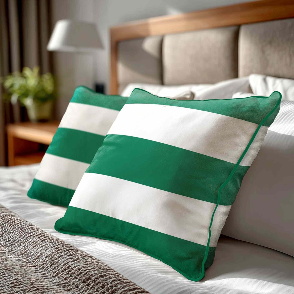 3 Stripes Horizontal | Sustainable Velvet Cushion with Piping - Emerald Green 40 x 40 cm by Izabela Peters