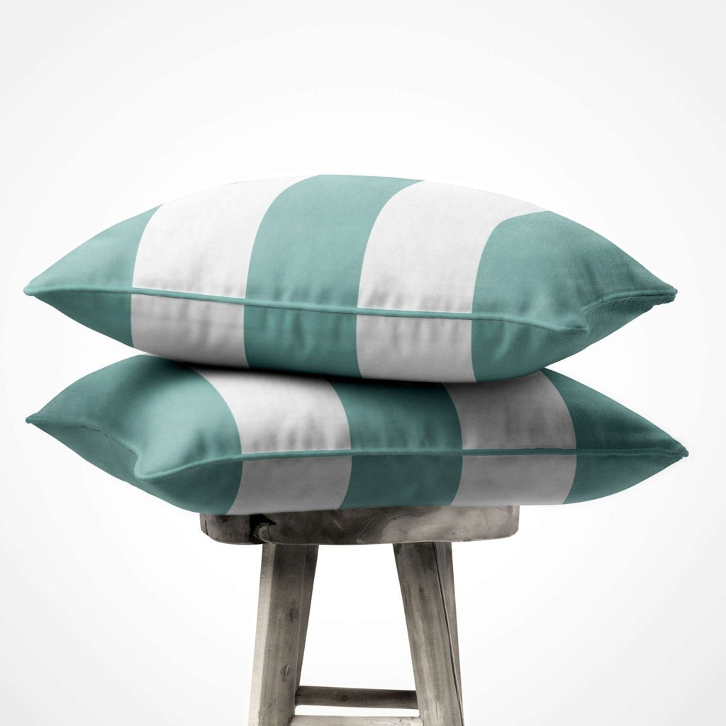 3 Stripes Horizontal | Sustainable Velvet Cushion with Piping - Blue Surf 40 x 40 cm by Izabela Peters