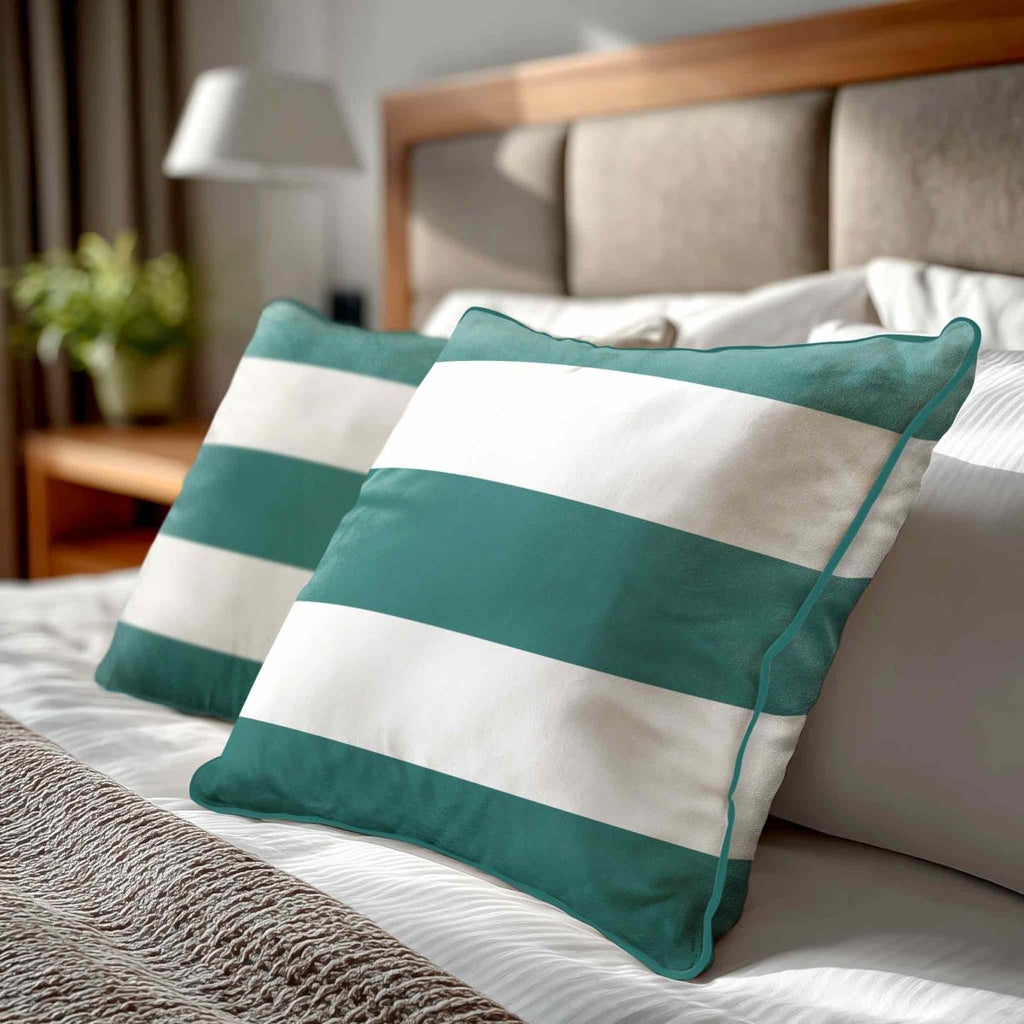 3 Stripes Horizontal | Sustainable Velvet Cushion with Piping - Forest Biome 40 x 40 cm by Izabela Peters