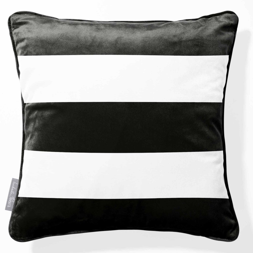 3 Stripes Horizontal | Sustainable Velvet Cushion with Piping - Charcoal 40 x 40 cm by Izabela Peters