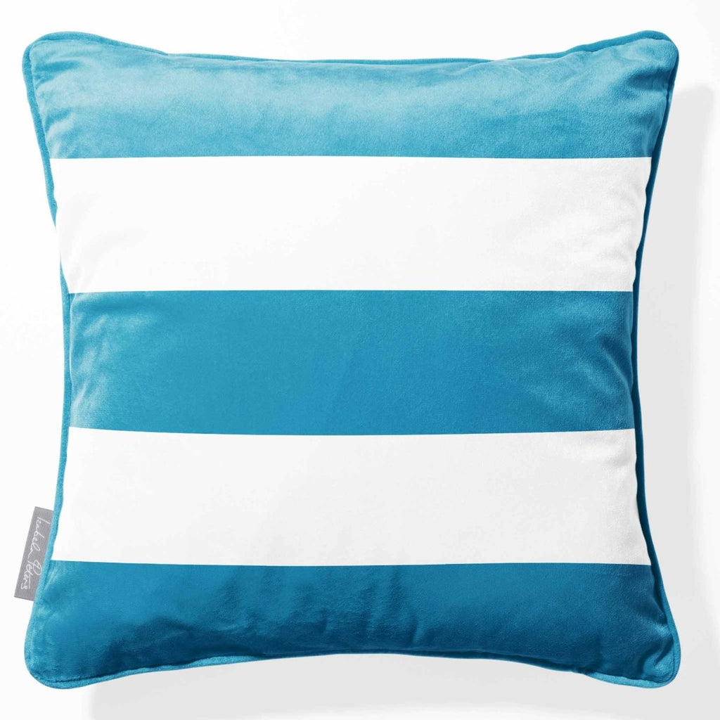 3 Stripes Horizontal | Sustainable Velvet Cushion with Piping - Prussian Blue 40 x 40 cm by Izabela Peters