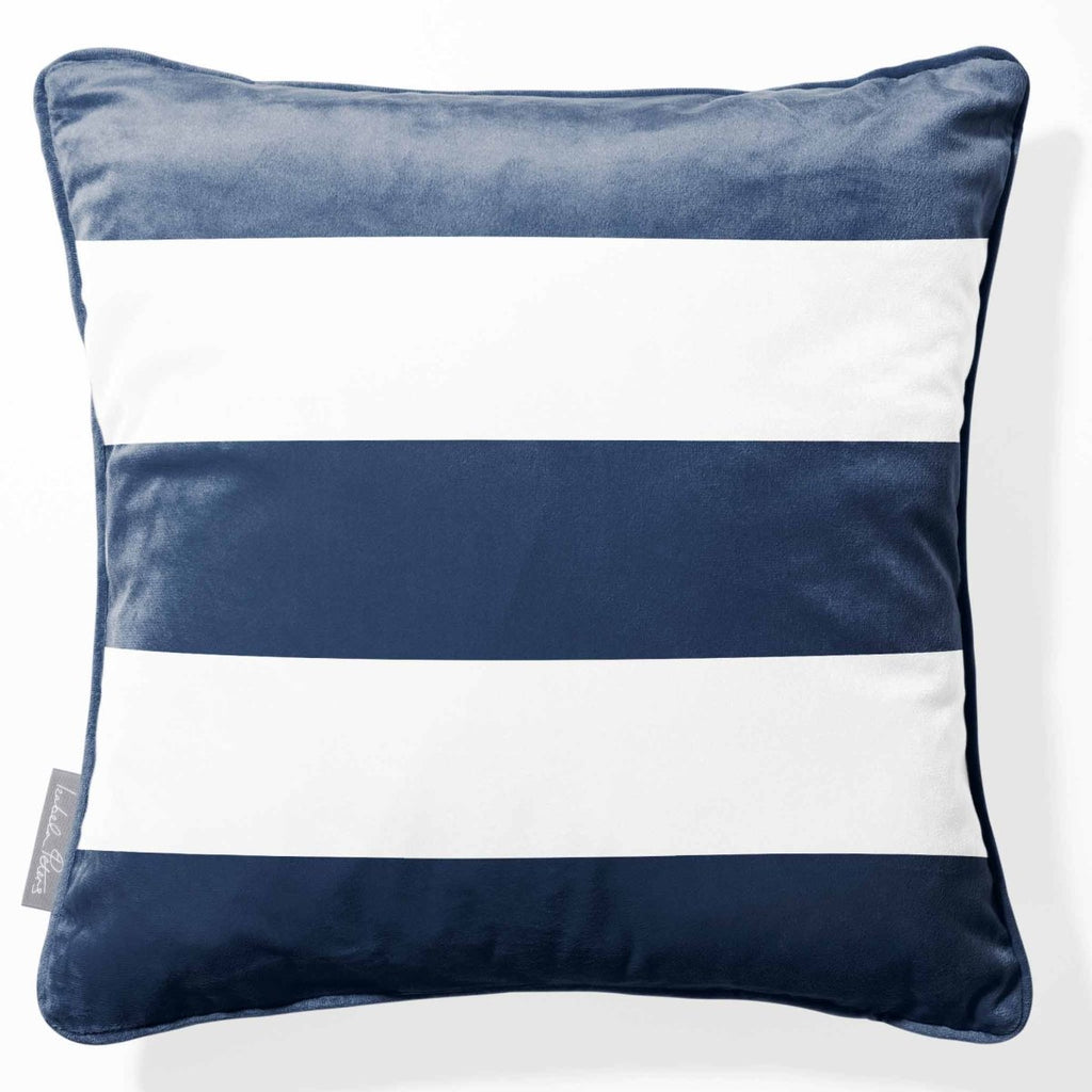 3 Stripes Horizontal | Sustainable Velvet Cushion with Piping - Petrol Blue 40 x 40 cm by Izabela Peters