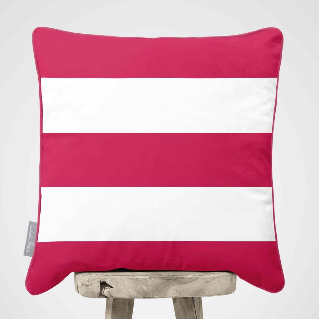 3 Stripes Horizontal | Sustainable Velvet Cushion with Piping - Hot Pink 40 x 40 cm by Izabela Peters