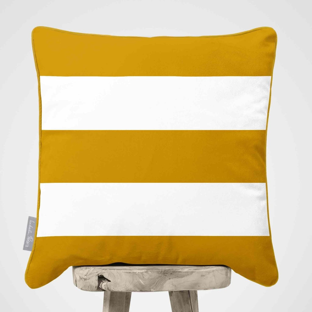3 Stripes Horizontal | Sustainable Velvet Cushion with Piping - Mustard Ochre 40 x 40 cm by Izabela Peters