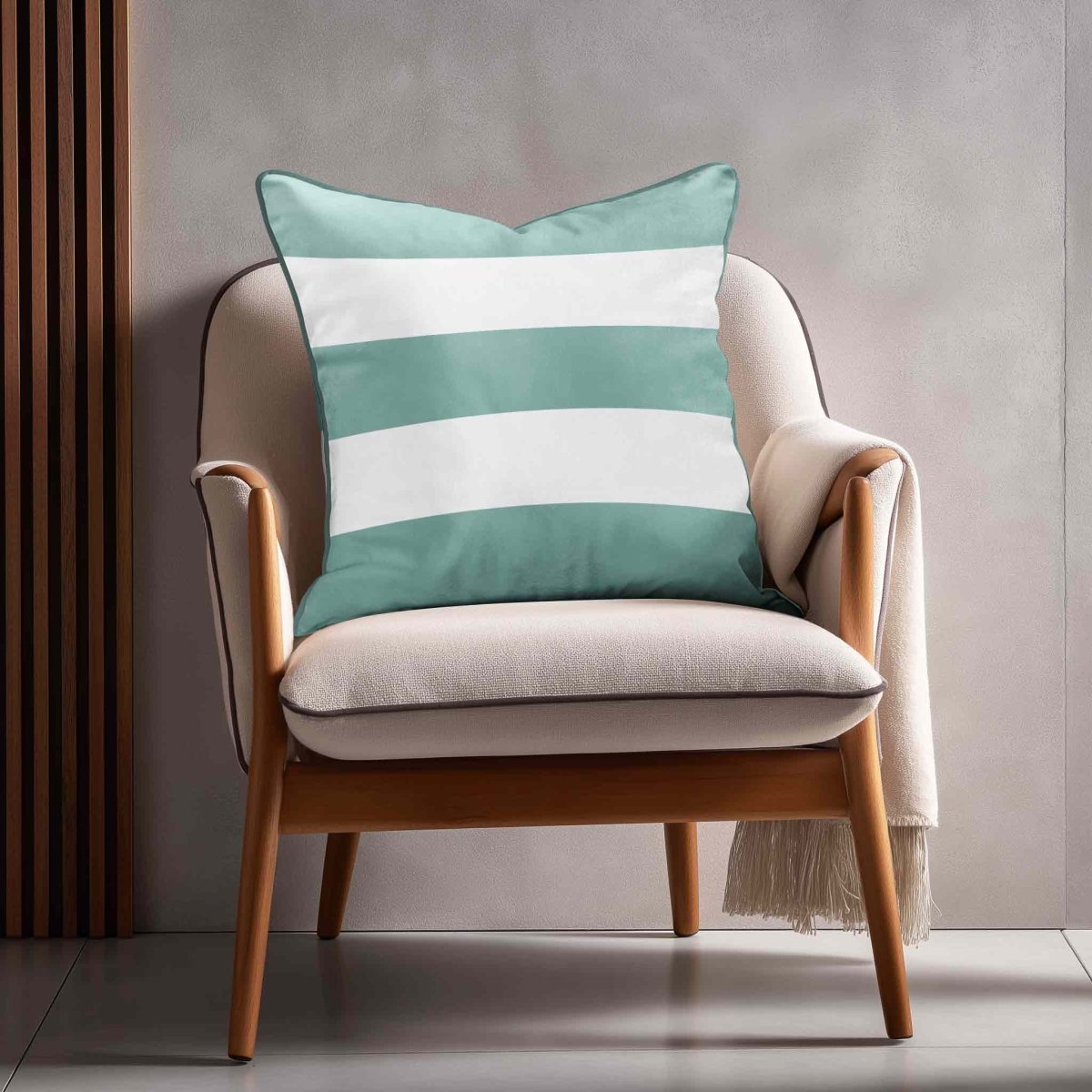 3 Stripes Horizontal | Sustainable Velvet Cushion with Piping - Blue Surf 40 x 40 cm by Izabela Peters
