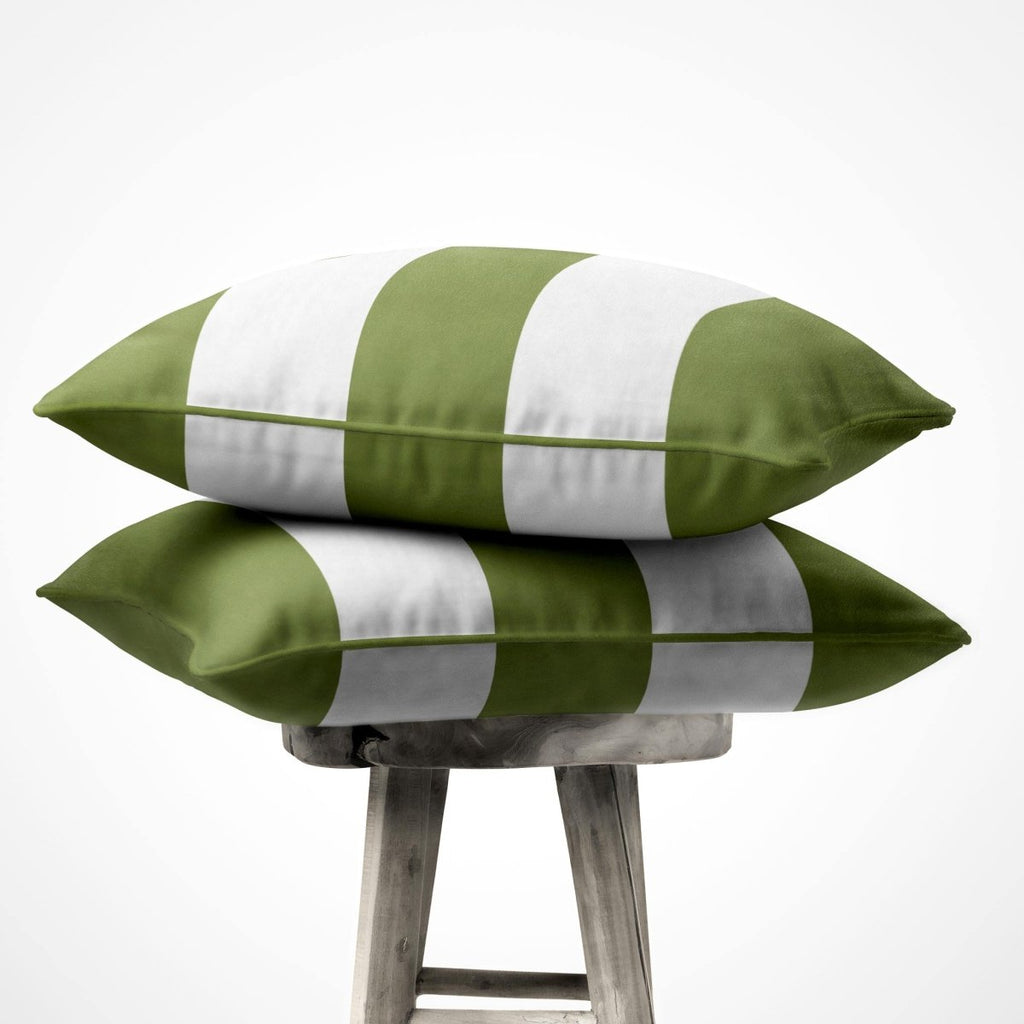 3 Stripes Horizontal | Sustainable Velvet Cushion with Piping - Sage 40 x 40 cm by Izabela Peters
