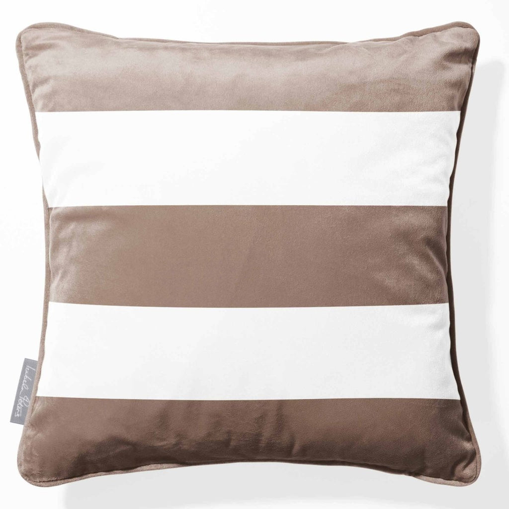 3 Stripes Horizontal | Sustainable Velvet Cushion with Piping - Dovedale Stone 40 x 40 cm by Izabela Peters