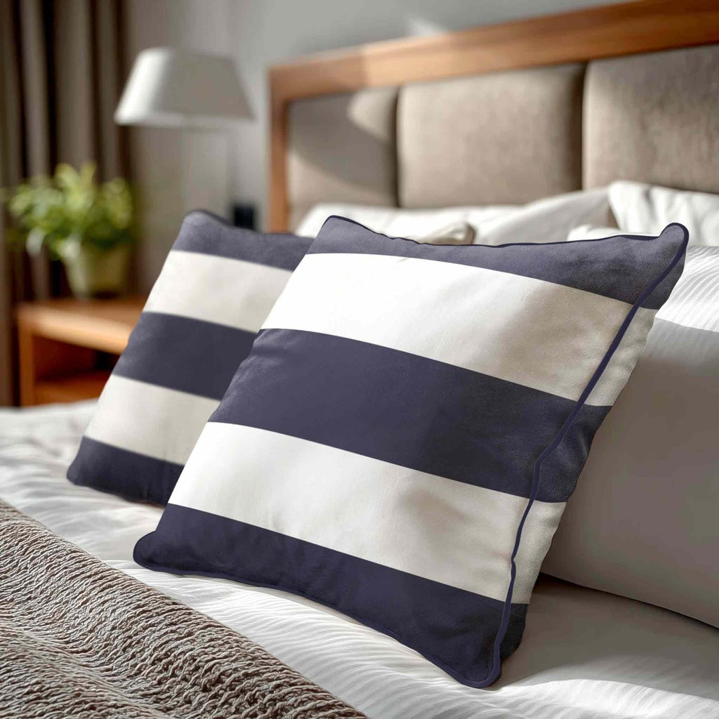 3 Stripes Horizontal | Sustainable Velvet Cushion with Piping - Graphite 40 x 40 cm by Izabela Peters