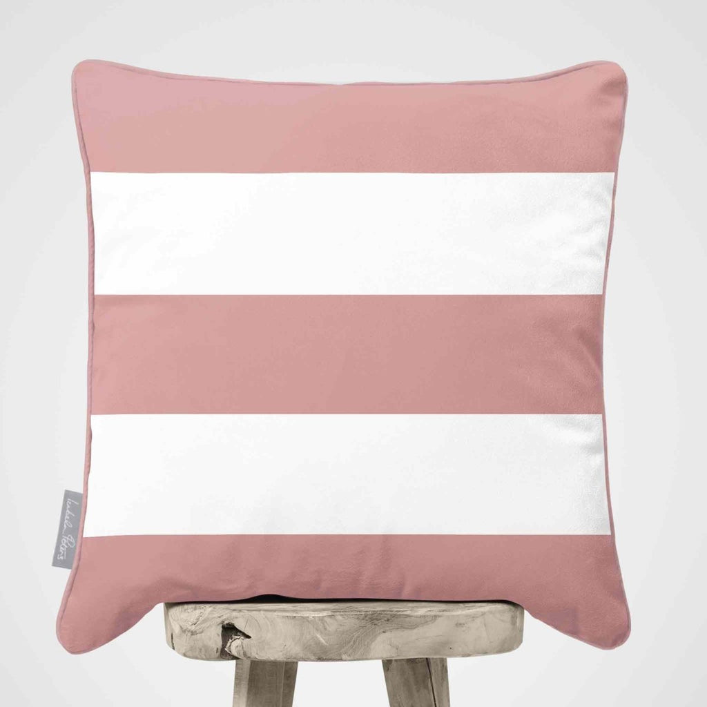 3 Stripes Horizontal | Sustainable Velvet Cushion with Piping - Rosewater 40 x 40 cm by Izabela Peters