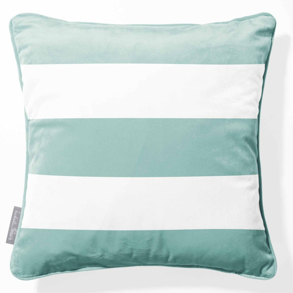 3 Stripes Horizontal | Sustainable Velvet Cushion with Piping - Blue Surf 40 x 40 cm by Izabela Peters