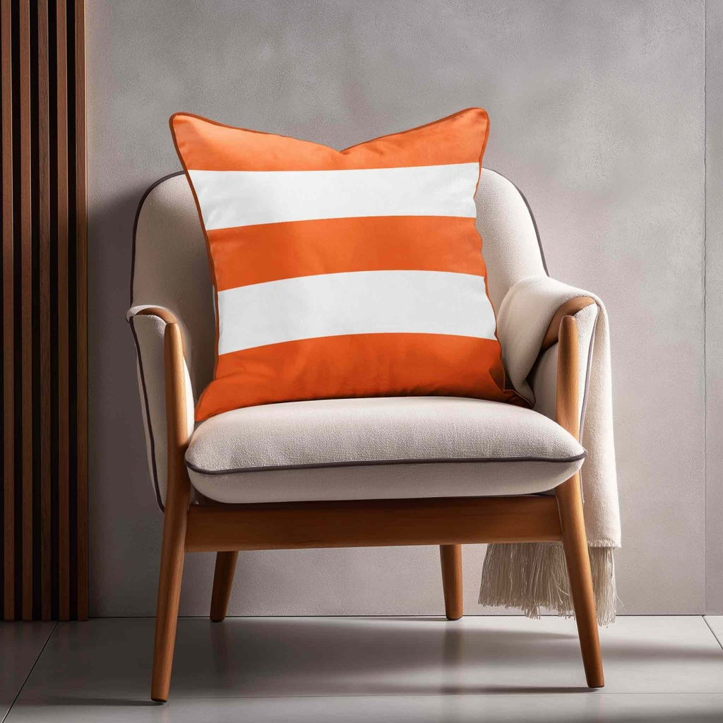3 Stripes Horizontal | Sustainable Velvet Cushion with Piping - Burnt Orange 40 x 40 cm by Izabela Peters