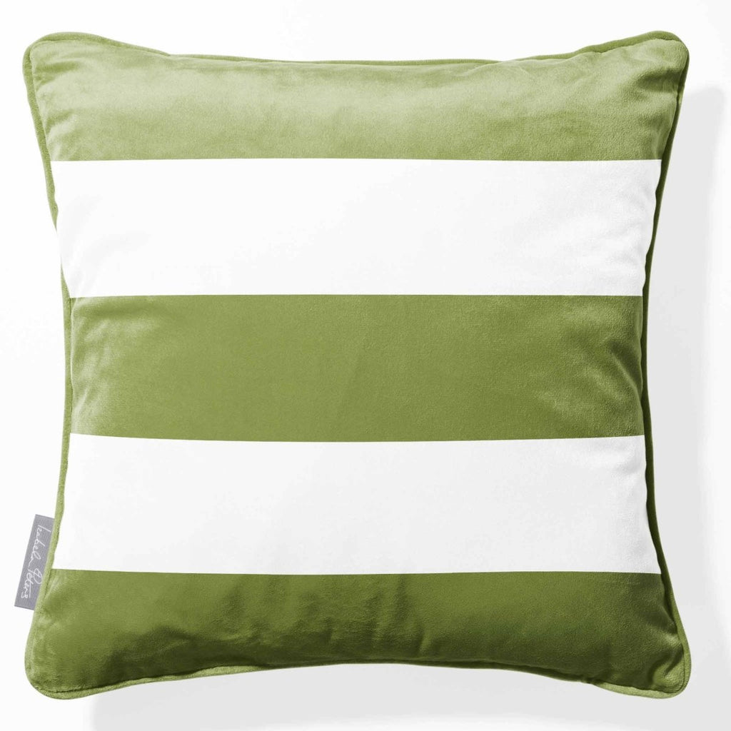 3 Stripes Horizontal | Sustainable Velvet Cushion with Piping - Sage 40 x 40 cm by Izabela Peters