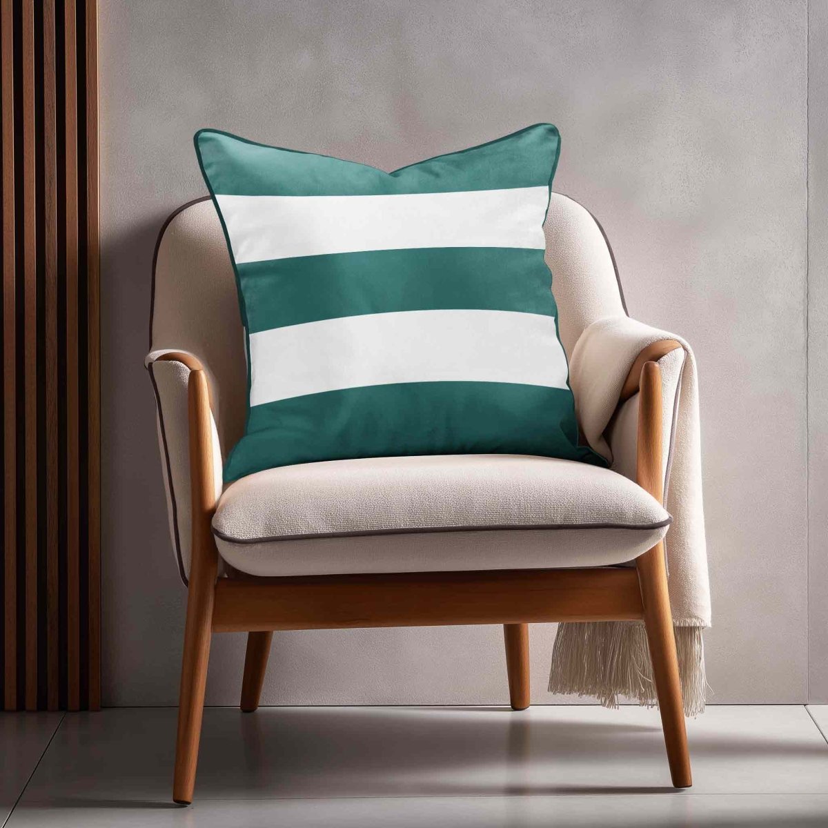 3 Stripes Horizontal | Sustainable Velvet Cushion with Piping - Forest Biome 40 x 40 cm by Izabela Peters