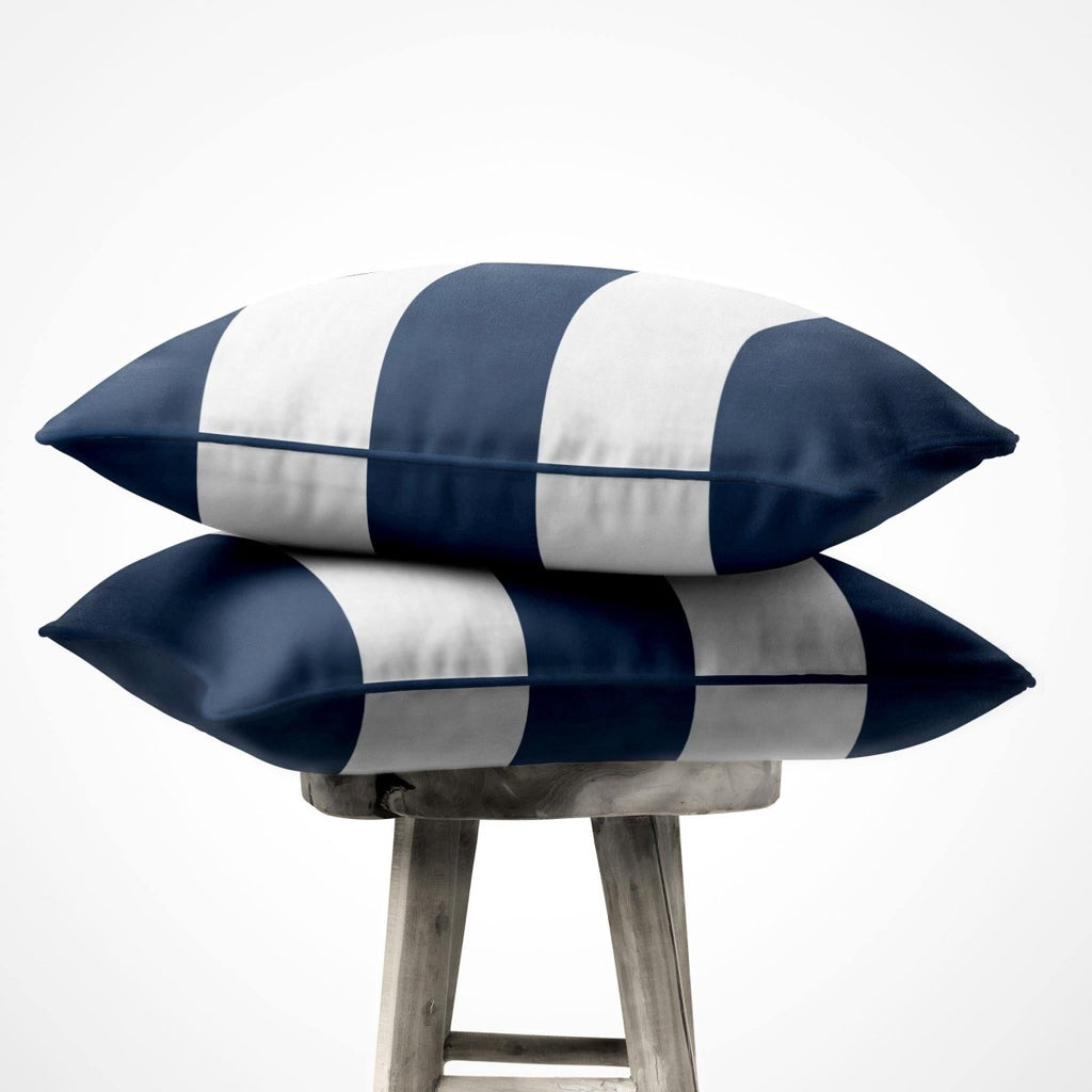 3 Stripes Horizontal | Sustainable Velvet Cushion with Piping - Petrol Blue 40 x 40 cm by Izabela Peters