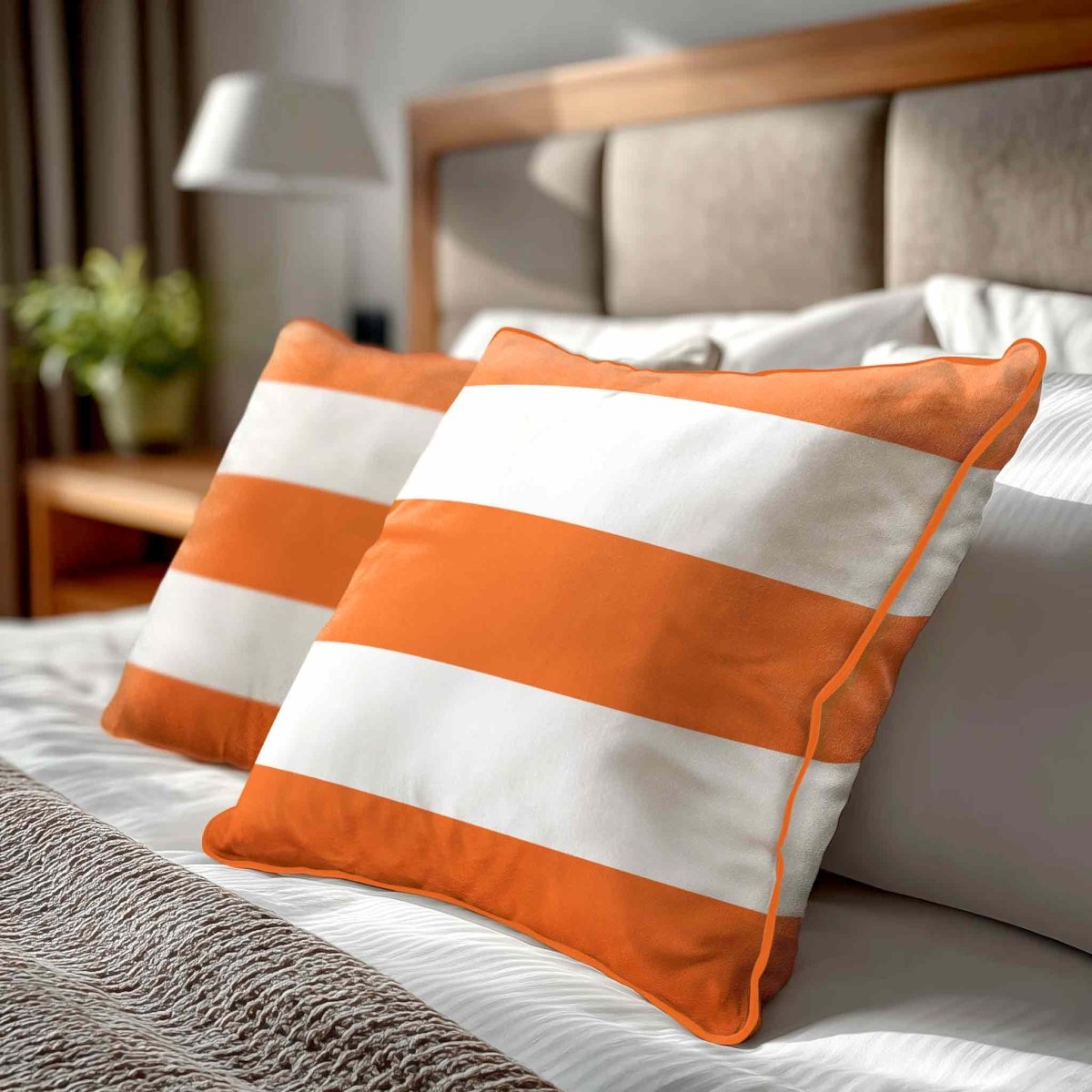 3 Stripes Horizontal | Sustainable Velvet Cushion with Piping - Burnt Orange 40 x 40 cm by Izabela Peters