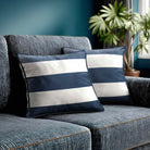 3 Stripes Horizontal | Sustainable Velvet Cushion with Piping - Petrol Blue 40 x 40 cm by Izabela Peters
