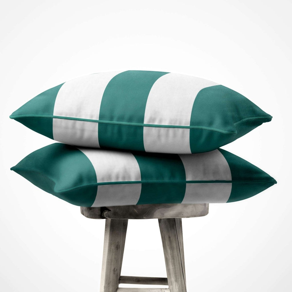 3 Stripes Horizontal | Sustainable Velvet Cushion with Piping - Forest Biome 40 x 40 cm by Izabela Peters
