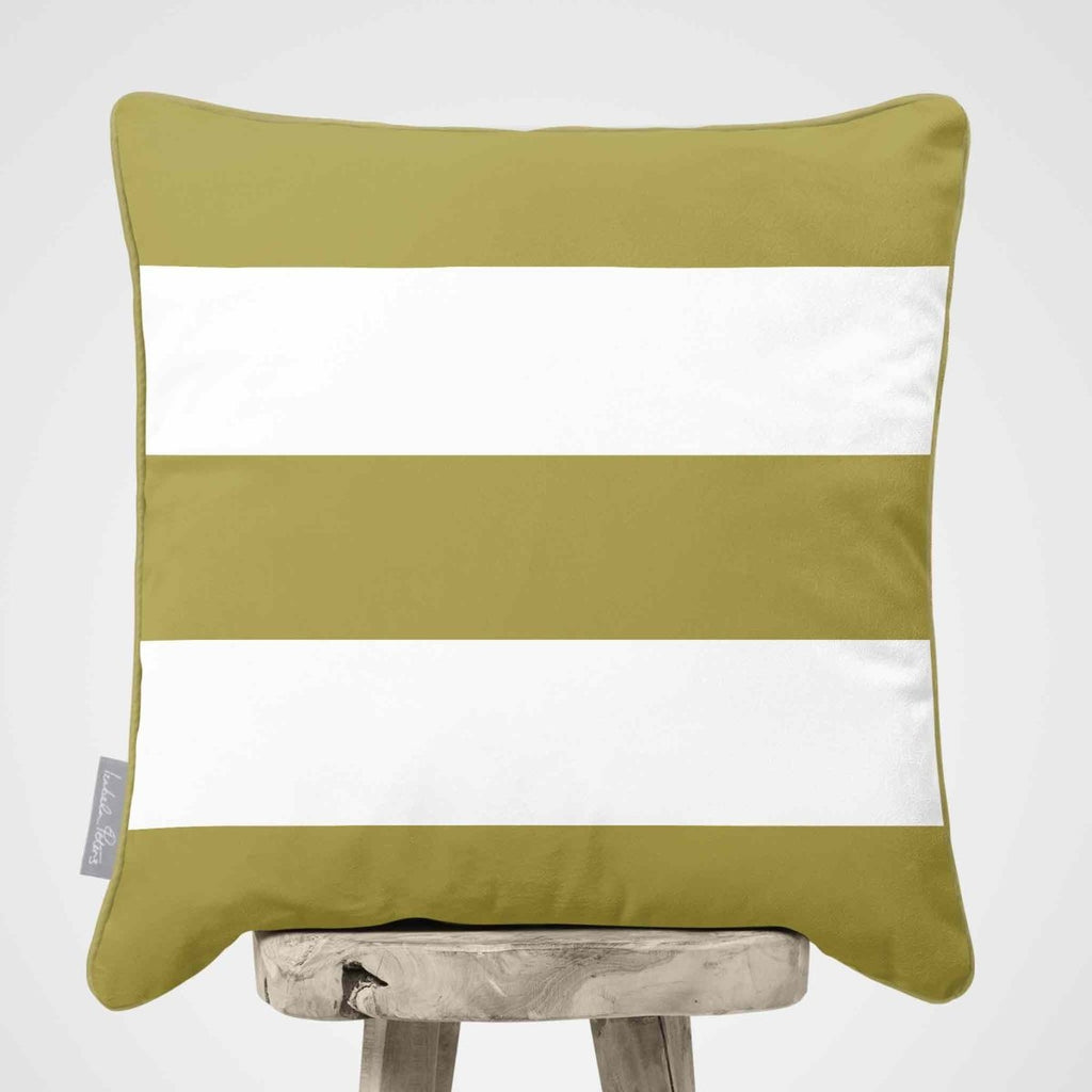 3 Stripes Horizontal | Sustainable Velvet Cushion with Piping - Golden Lime 40 x 40 cm by Izabela Peters