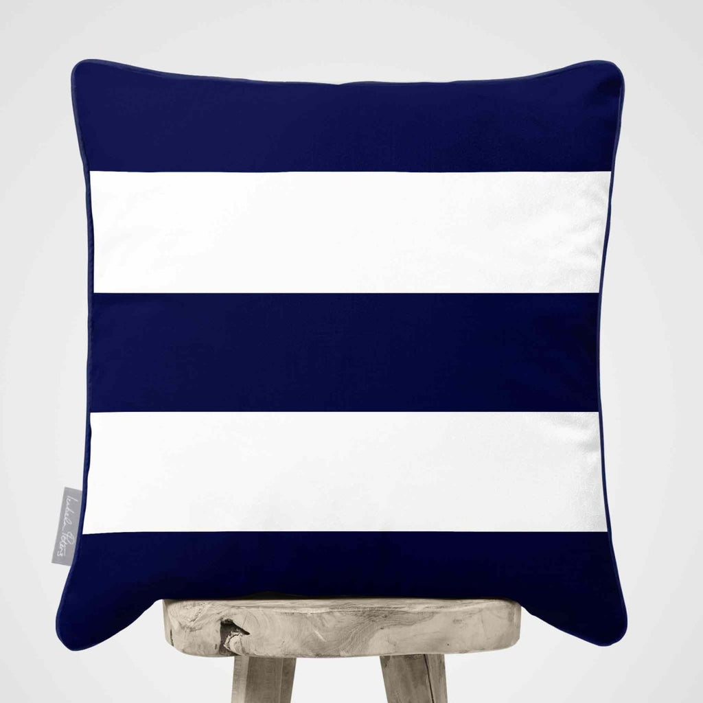 3 Stripes Horizontal | Sustainable Velvet Cushion with Piping - Midnight 40 x 40 cm by Izabela Peters