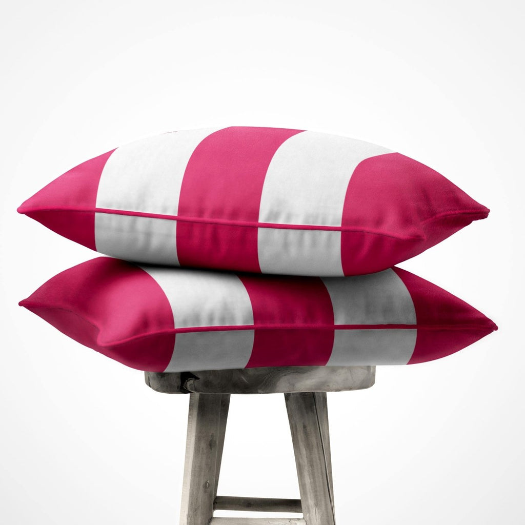 3 Stripes Horizontal | Sustainable Velvet Cushion with Piping - Hot Pink 40 x 40 cm by Izabela Peters
