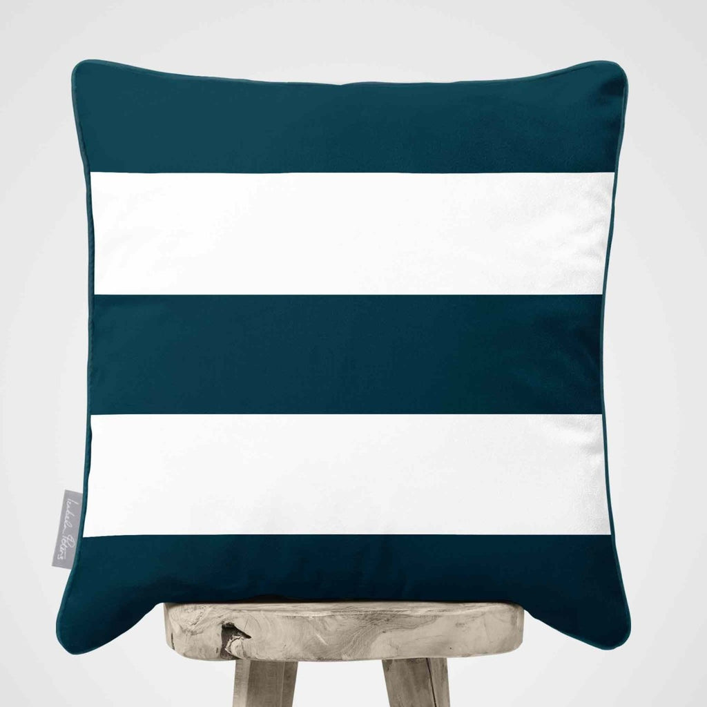 3 Stripes Horizontal | Sustainable Velvet Cushion with Piping - Teal 40 x 40 cm by Izabela Peters