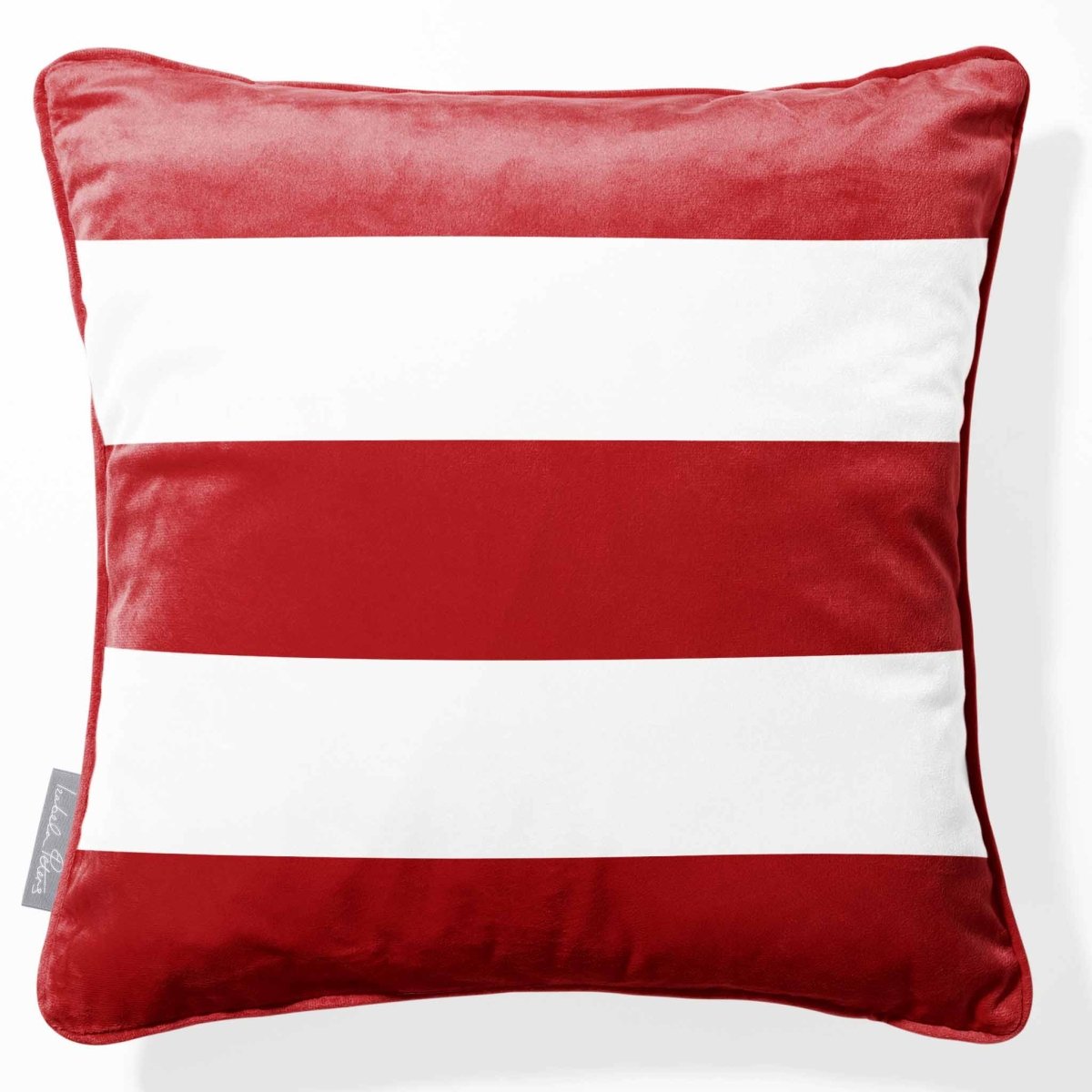 3 Stripes Horizontal | Sustainable Velvet Cushion with Piping - Crimson Muse 40 x 40 cm by Izabela Peters