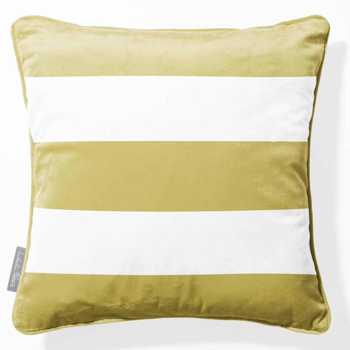 3 Stripes Horizontal | Sustainable Velvet Cushion with Piping - Golden Lime 40 x 40 cm by Izabela Peters