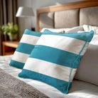 3 Stripes Horizontal | Sustainable Velvet Cushion with Piping - Prussian Blue 40 x 40 cm by Izabela Peters