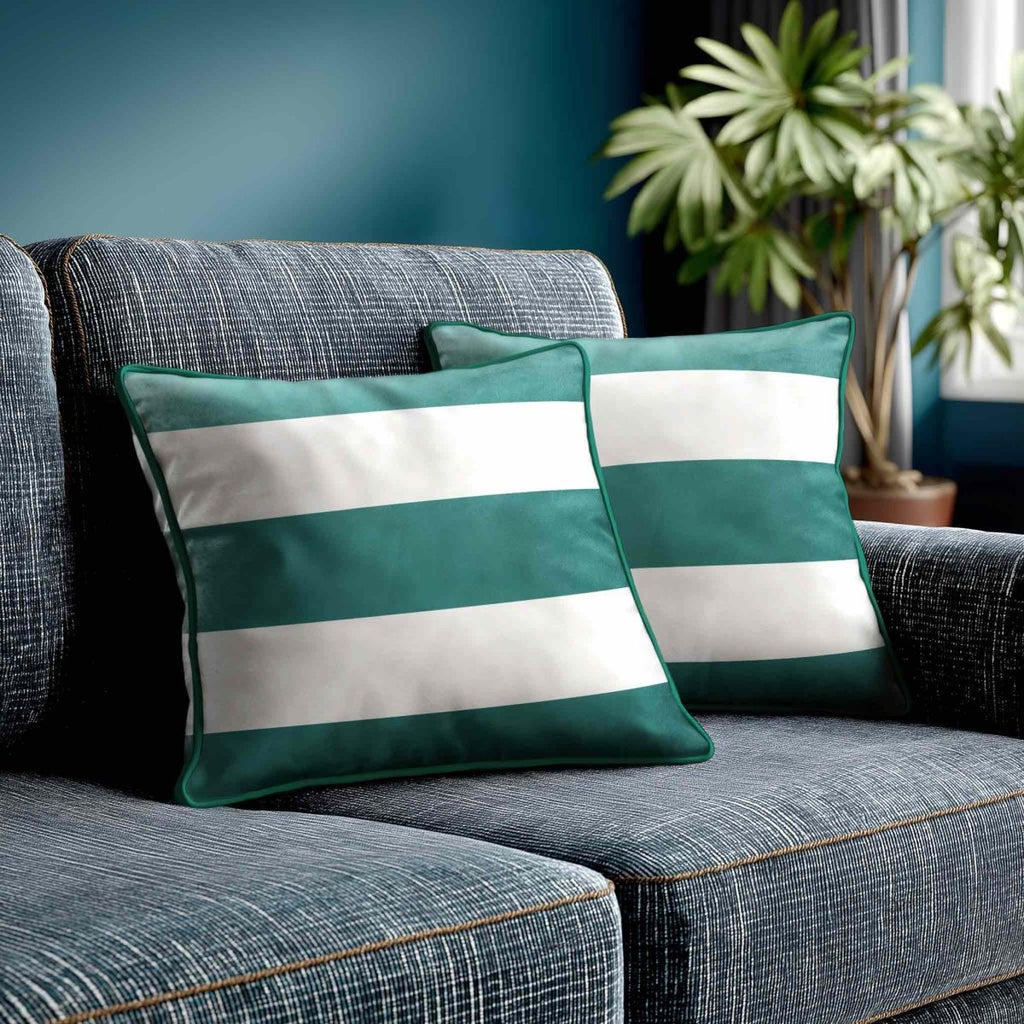 3 Stripes Horizontal | Sustainable Velvet Cushion with Piping - Forest Biome 40 x 40 cm by Izabela Peters