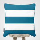 3 Stripes Horizontal | Sustainable Velvet Cushion with Piping - Prussian Blue 40 x 40 cm by Izabela Peters