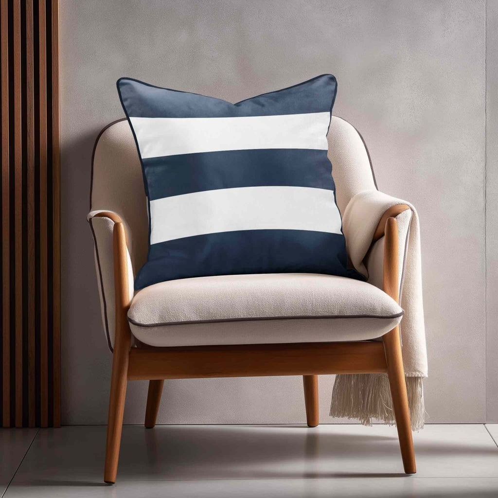 3 Stripes Horizontal | Sustainable Velvet Cushion with Piping - Petrol Blue 40 x 40 cm by Izabela Peters