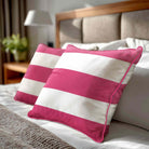 3 Stripes Horizontal | Sustainable Velvet Cushion with Piping - Hot Pink 40 x 40 cm by Izabela Peters