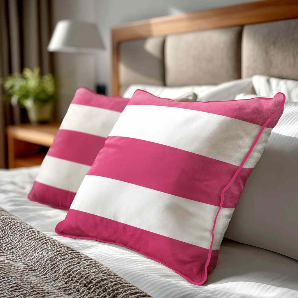 3 Stripes Horizontal | Sustainable Velvet Cushion with Piping - Hot Pink 40 x 40 cm by Izabela Peters