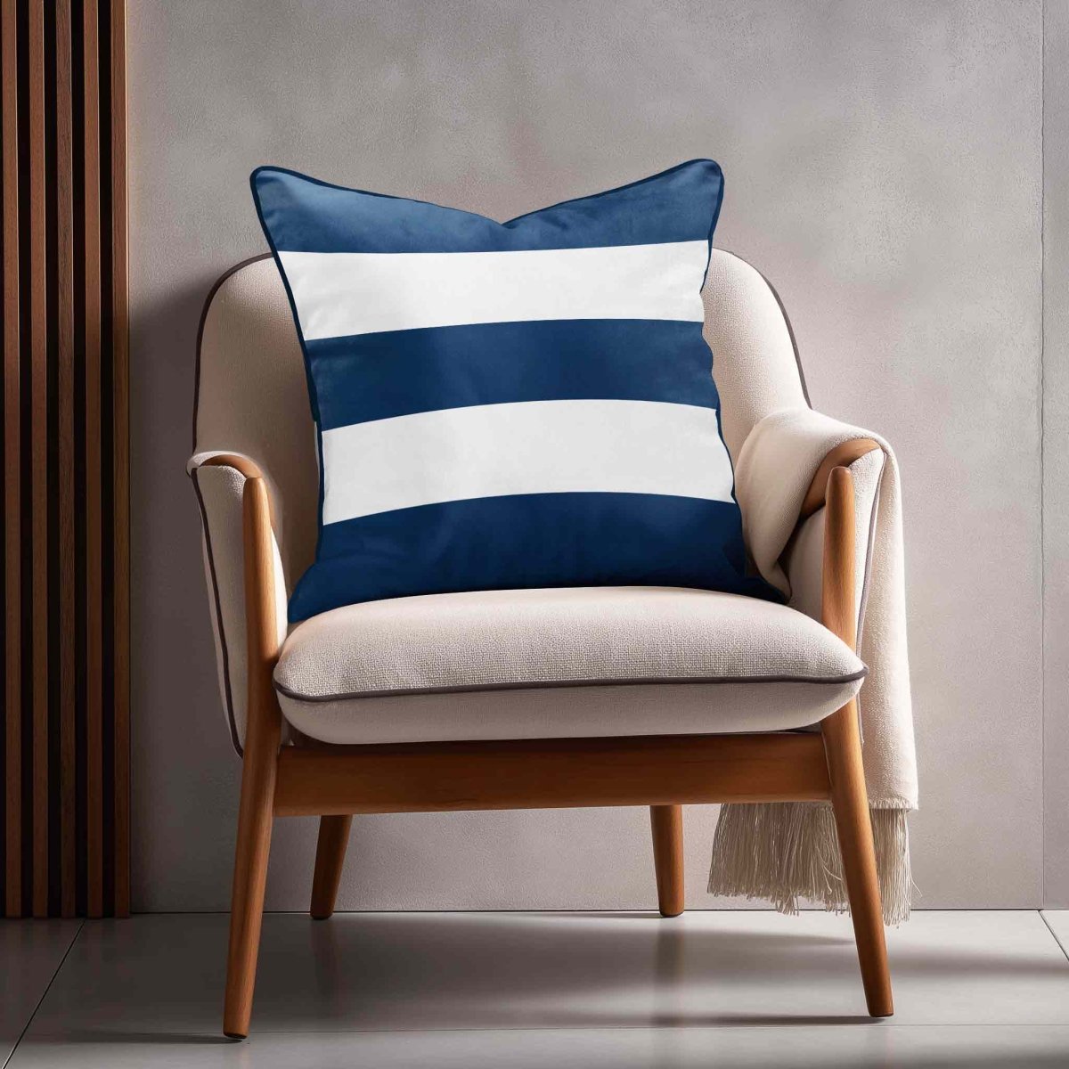 3 Stripes Horizontal | Sustainable Velvet Cushion with Piping - Estate Blue 40 x 40 cm by Izabela Peters