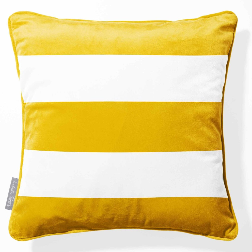 3 Stripes Horizontal | Sustainable Velvet Cushion with Piping - Mustard Ochre 40 x 40 cm by Izabela Peters