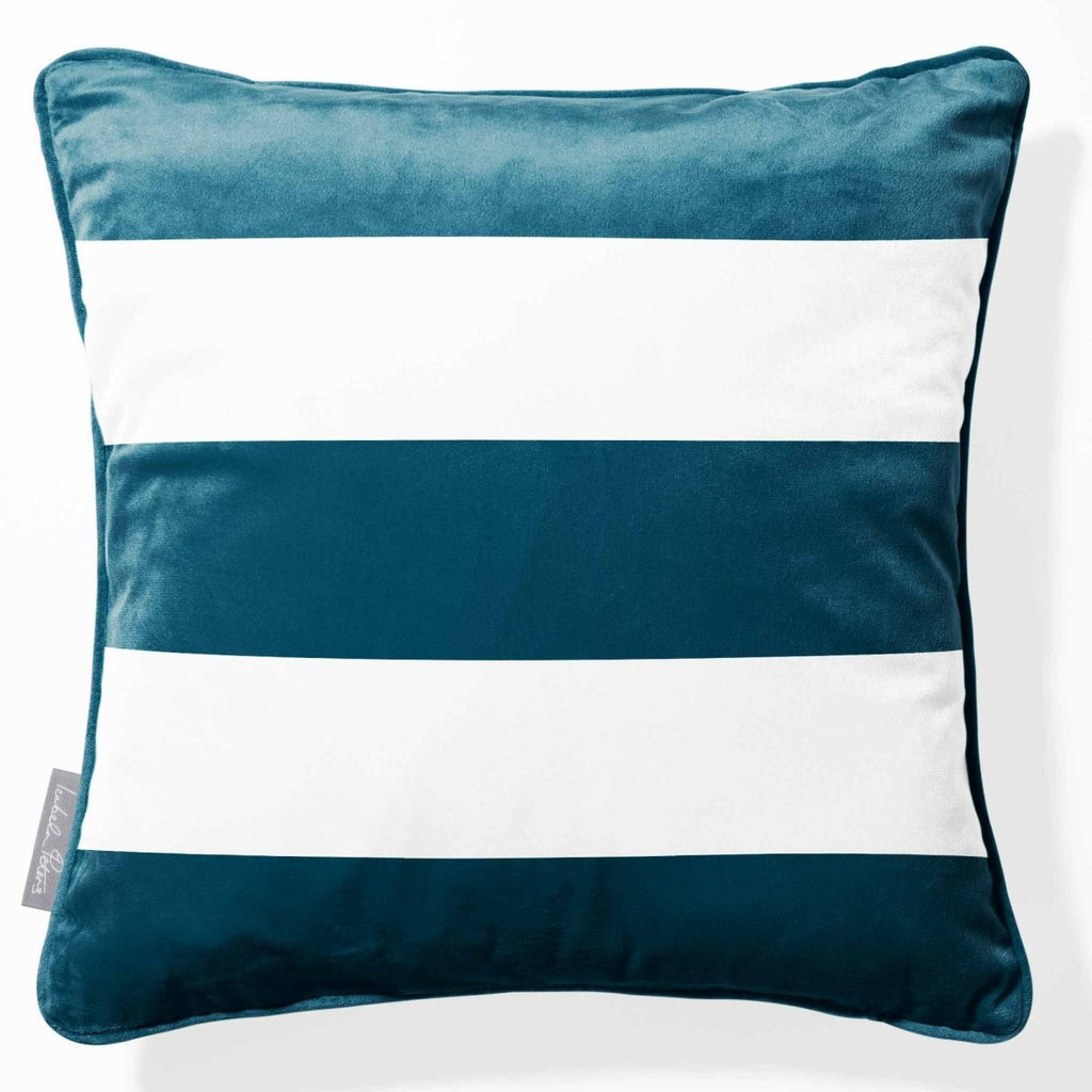 3 Stripes Horizontal | Sustainable Velvet Cushion with Piping - Teal 40 x 40 cm by Izabela Peters