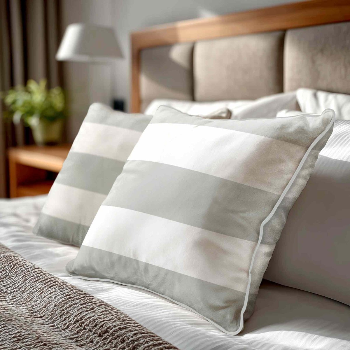 3 Stripes Horizontal | Sustainable Velvet Cushion with Piping - Storm Grey 40 x 40 cm by Izabela Peters