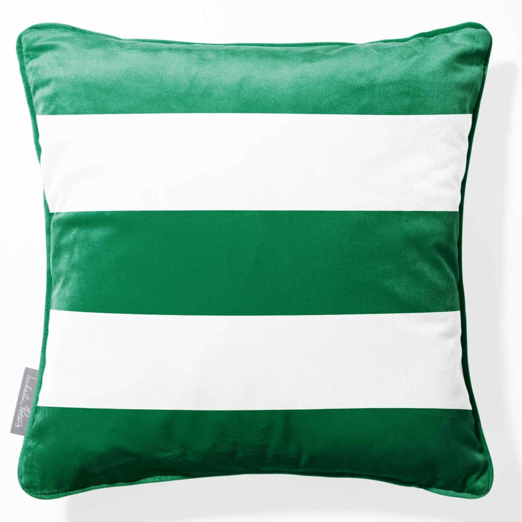 3 Stripes Horizontal | Sustainable Velvet Cushion with Piping - Emerald Green 40 x 40 cm by Izabela Peters