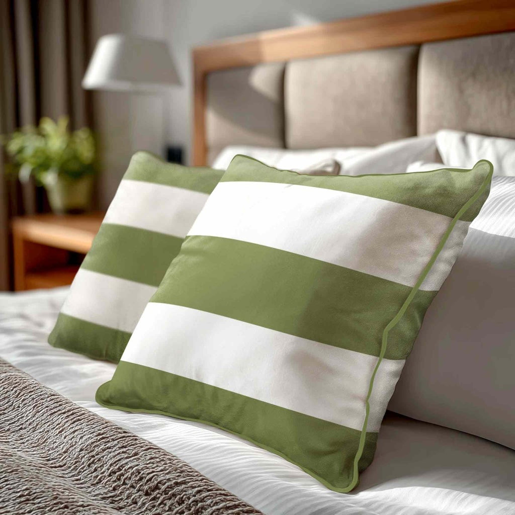 3 Stripes Horizontal | Sustainable Velvet Cushion with Piping - Sage 40 x 40 cm by Izabela Peters