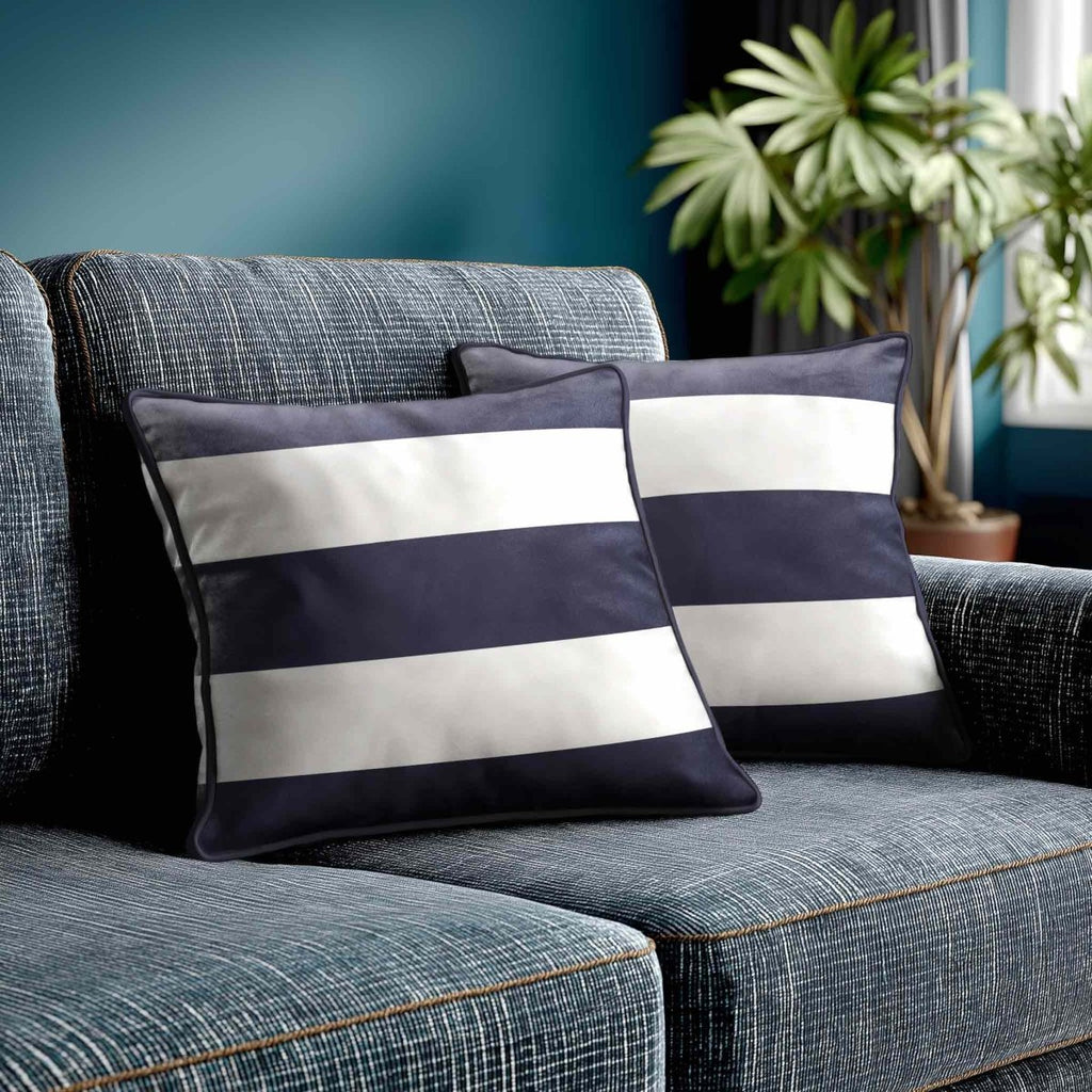 3 Stripes Horizontal | Sustainable Velvet Cushion with Piping - Graphite 40 x 40 cm by Izabela Peters