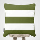 3 Stripes Horizontal | Sustainable Velvet Cushion with Piping - Sage 40 x 40 cm by Izabela Peters