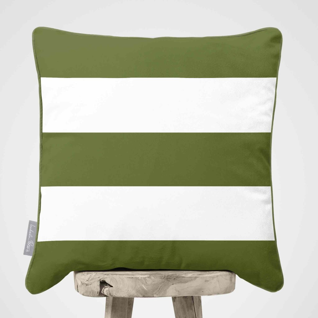 3 Stripes Horizontal | Sustainable Velvet Cushion with Piping - Sage 40 x 40 cm by Izabela Peters