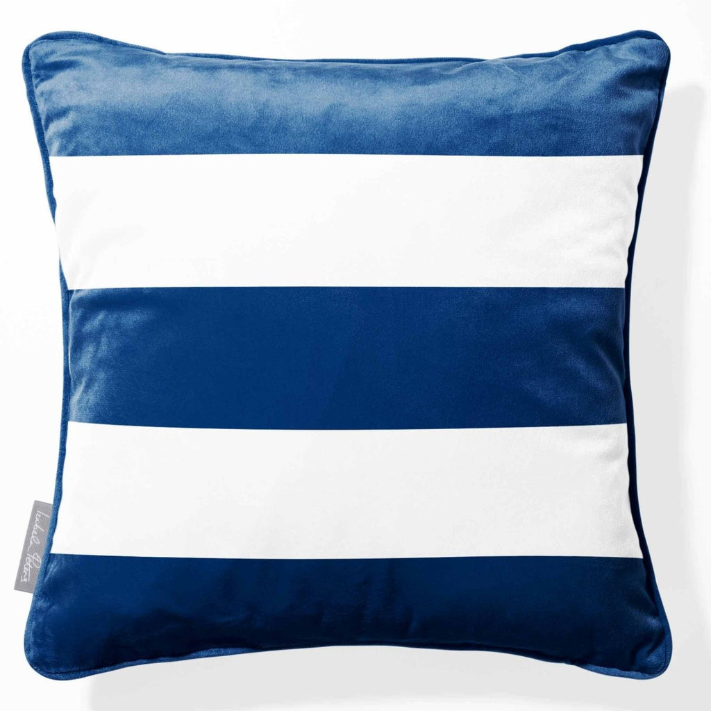 3 Stripes Horizontal | Sustainable Velvet Cushion with Piping - Estate Blue 40 x 40 cm by Izabela Peters