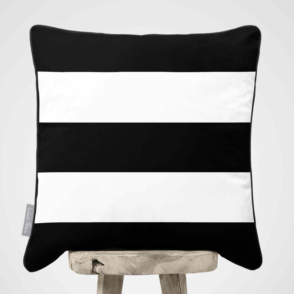 3 Stripes Horizontal | Sustainable Velvet Cushion with Piping - Charcoal 40 x 40 cm by Izabela Peters