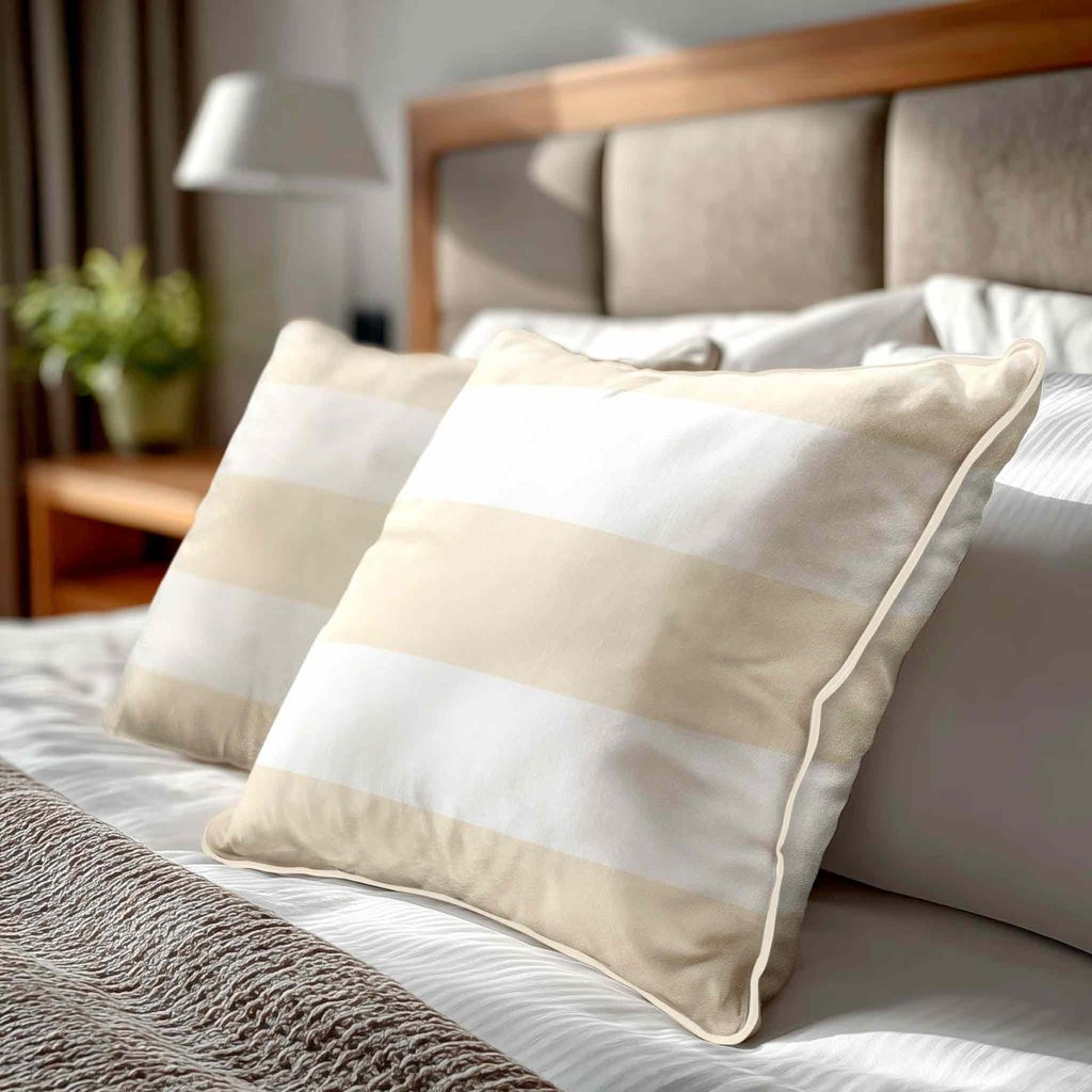 3 Stripes Horizontal | Sustainable Velvet Cushion with Piping - Ivory Cream 40 x 40 cm by Izabela Peters