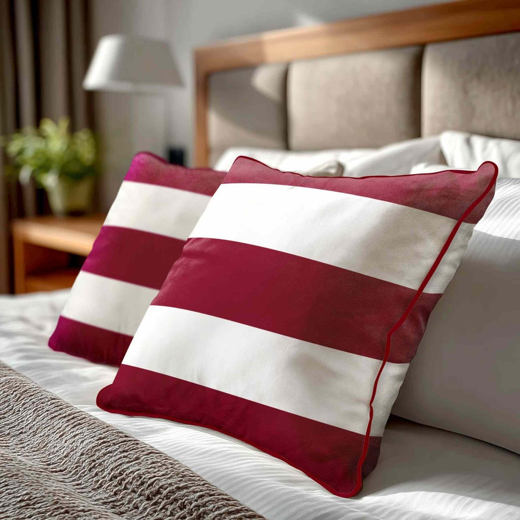 3 Stripes Horizontal | Sustainable Velvet Cushion with Piping - Raspberry Red 40 x 40 cm by Izabela Peters