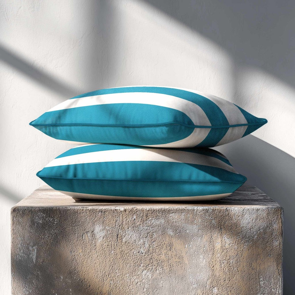 3 Stripes Horizontal with Piping | Sustainable Velvet Rectangle Cushion - Prussian Blue 50 x 30 cm by Izabela Peters