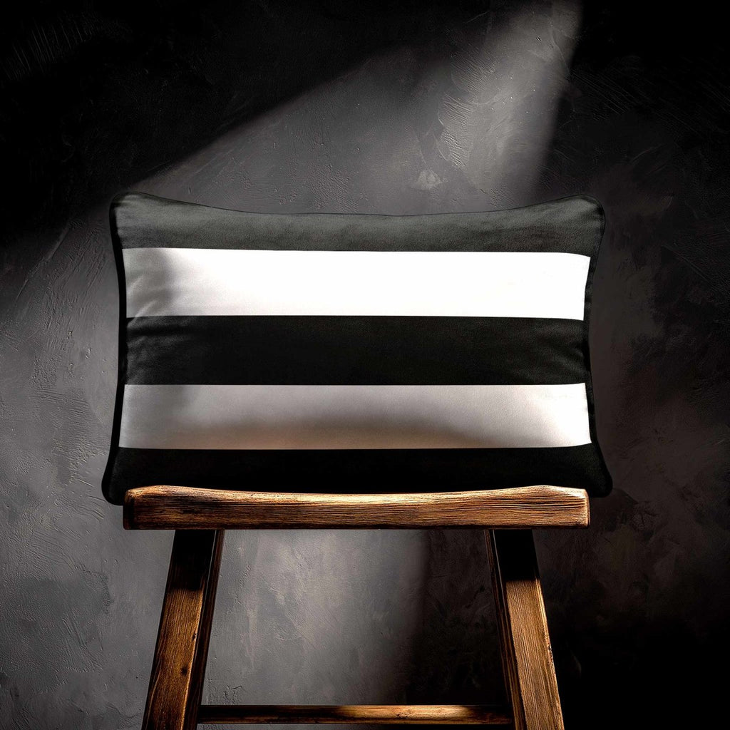 3 Stripes Horizontal with Piping | Sustainable Velvet Rectangle Cushion - Charcoal 50 x 30 cm by Izabela Peters