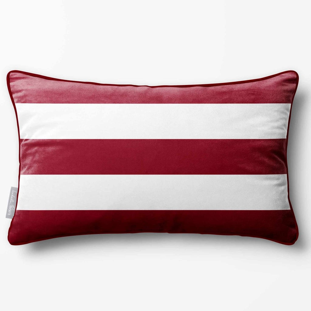 3 Stripes Horizontal with Piping | Sustainable Velvet Rectangle Cushion - Raspberry Red 50 x 30 cm by Izabela Peters