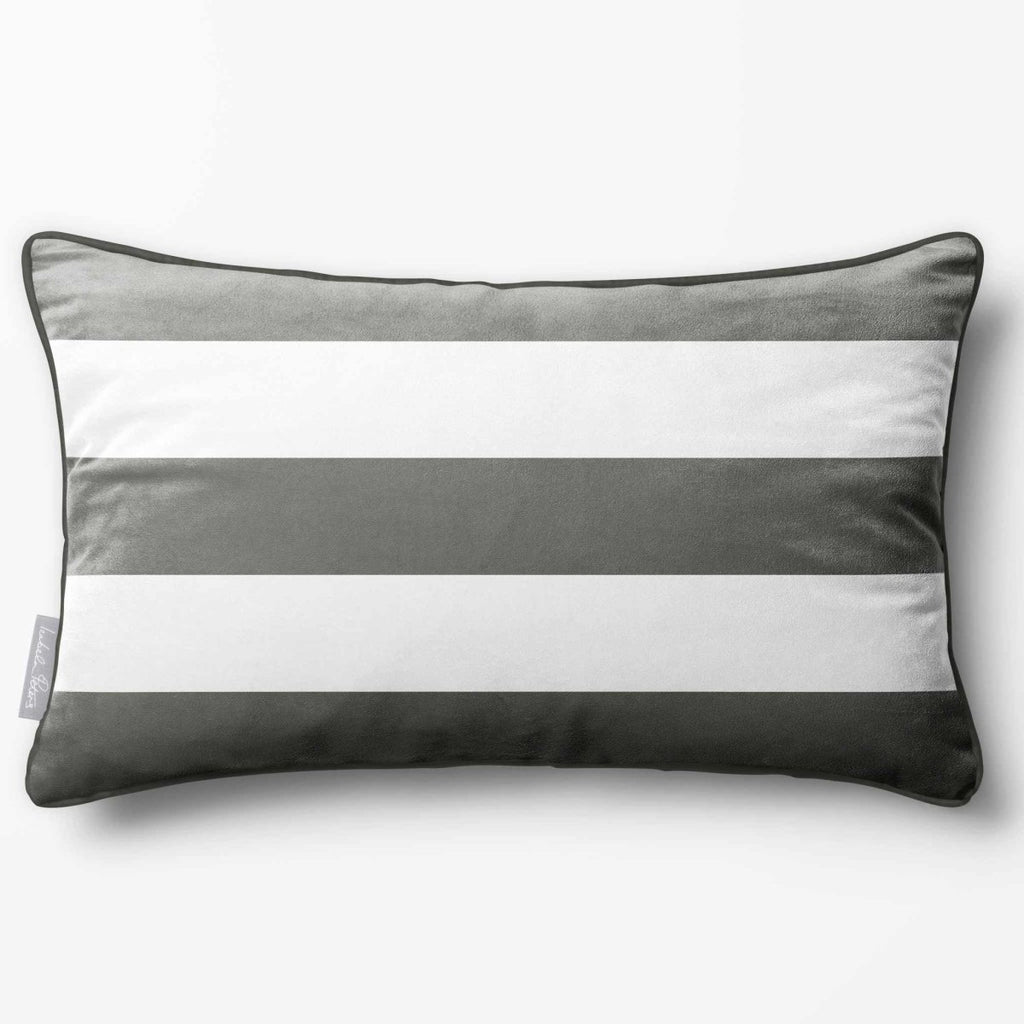 3 Stripes Horizontal with Piping | Sustainable Velvet Rectangle Cushion - Beluga 50 x 30 cm by Izabela Peters